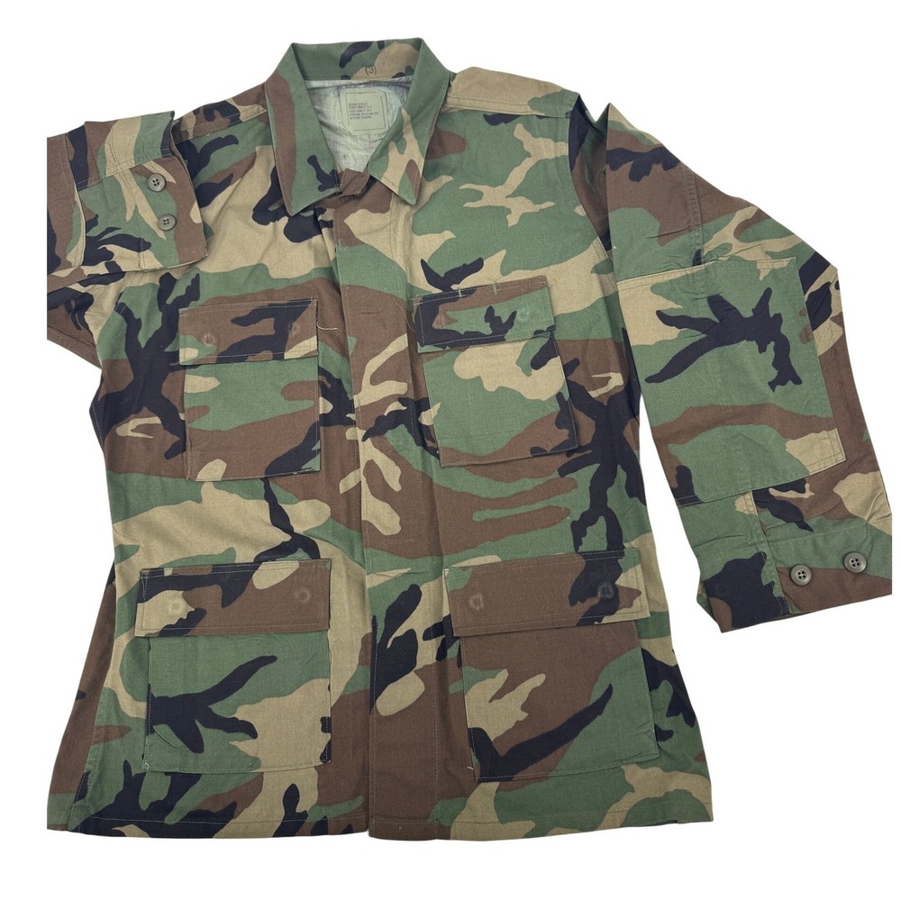 Vintage US Military BDU Coat Mens Med Regular Woodland Camo Temperate Combat 90s